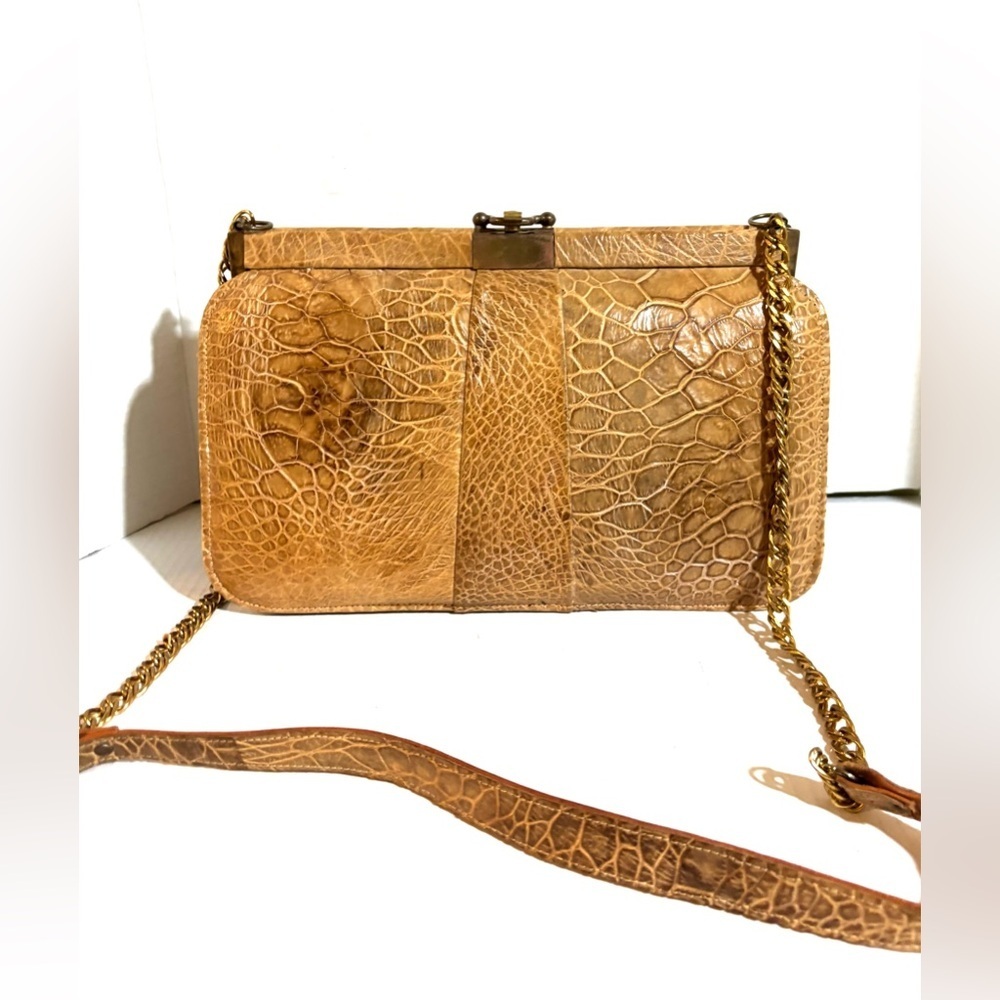 Elegant vintage handmade reptile Tan Crocodile crossbody Bag - Picture 2 of 9